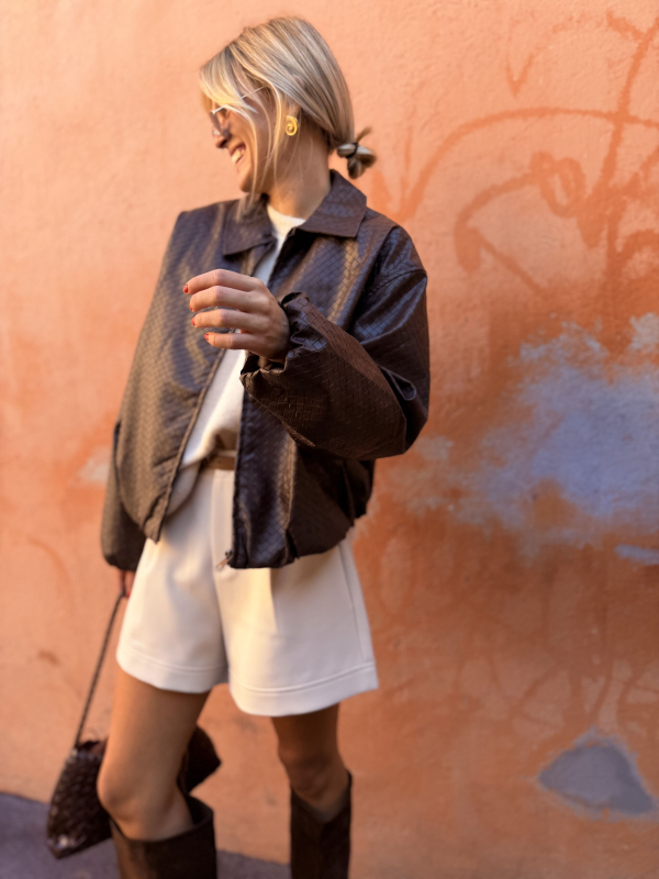 Veste MEGHAN simili cuir chocolat