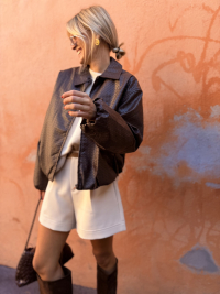 MEGHAN chocolate faux leather jacket