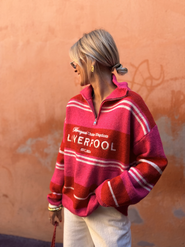 Pull LIVERPOOL rayé rose/rouge