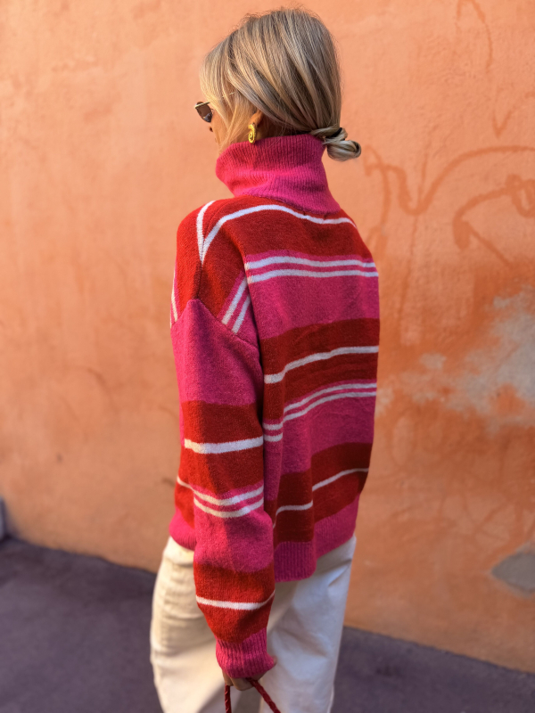 Pull LIVERPOOL rayé rose/rouge
