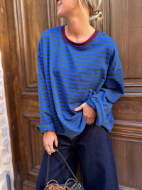 BIARRITZ blue/khaki shirt with burgundy collar - Pre-order