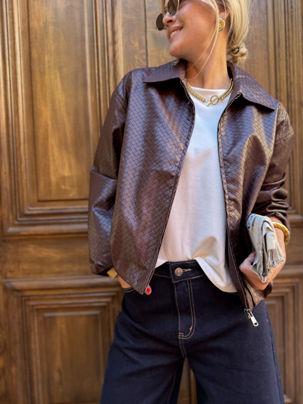 MEGHAN burgundy faux leather jacket