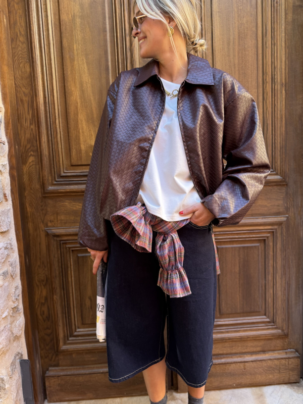 MEGHAN burgundy faux leather jacket