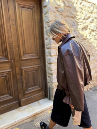 MEGHAN burgundy faux leather jacket