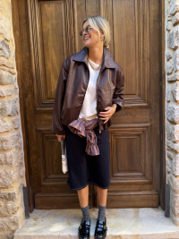 MEGHAN burgundy faux leather jacket