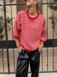 Pull rayé rouge/rose