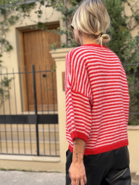 Pull rayé rouge/rose