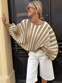 Pull JUNE rayé lurex beige/blanc