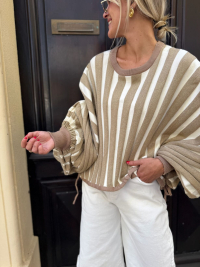 Pull JUNE rayé lurex beige/blanc