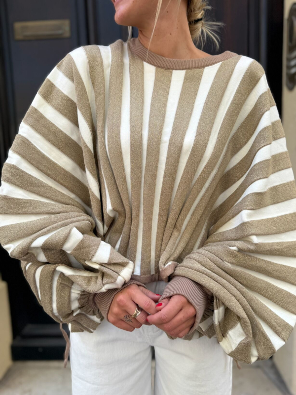 JUNE Beige/white lurex striped sweater