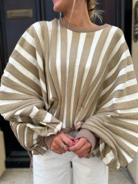 Pull JUNE rayé lurex beige/blanc