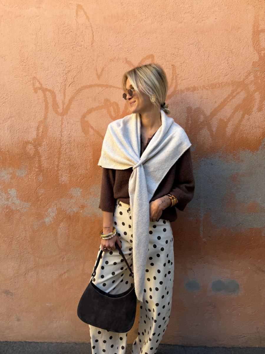 Écharpe triangle beige chiné