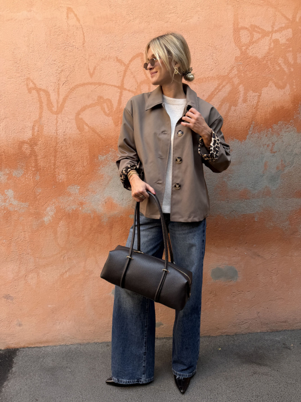 Trench taupe foulard léopard