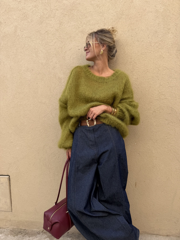 Pull OLSEN vert olive oversize