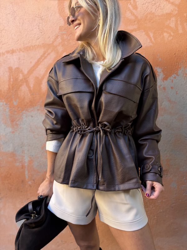 Veste HAZEL chocolat ceinturée