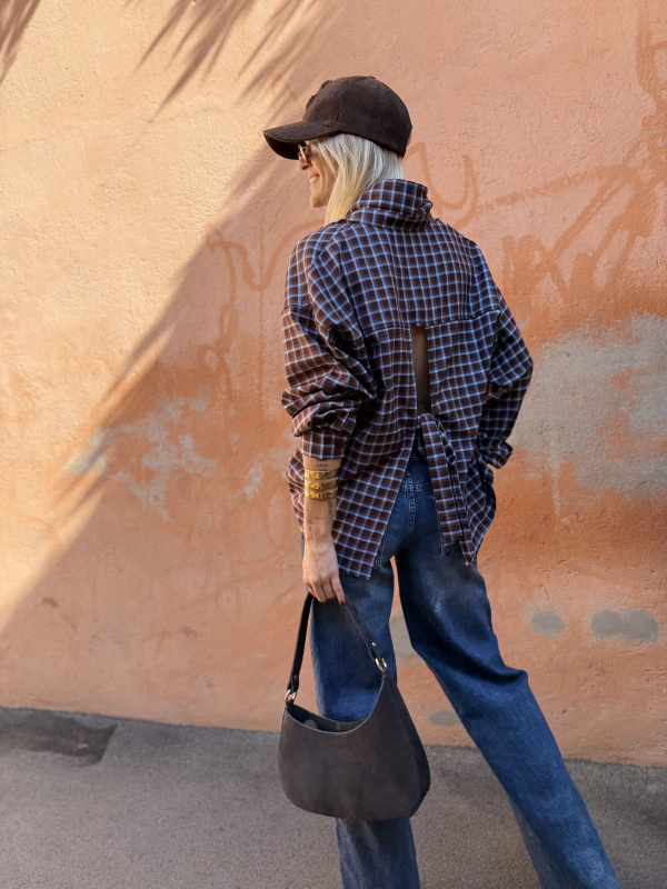 HARISSON chocolate/sky blue checked shirt