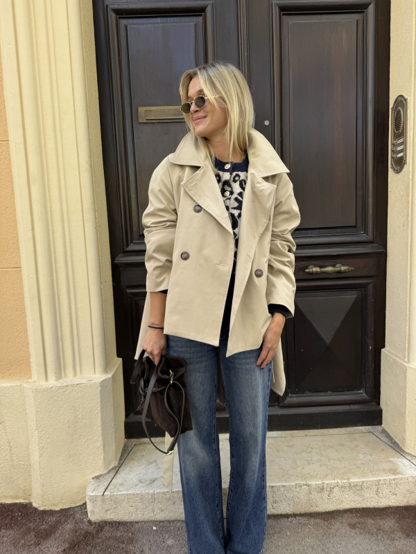 DENZEL high-neck trench coat with cape