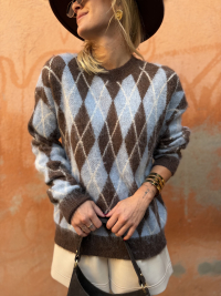 Pull losanges choco/bleu ciel