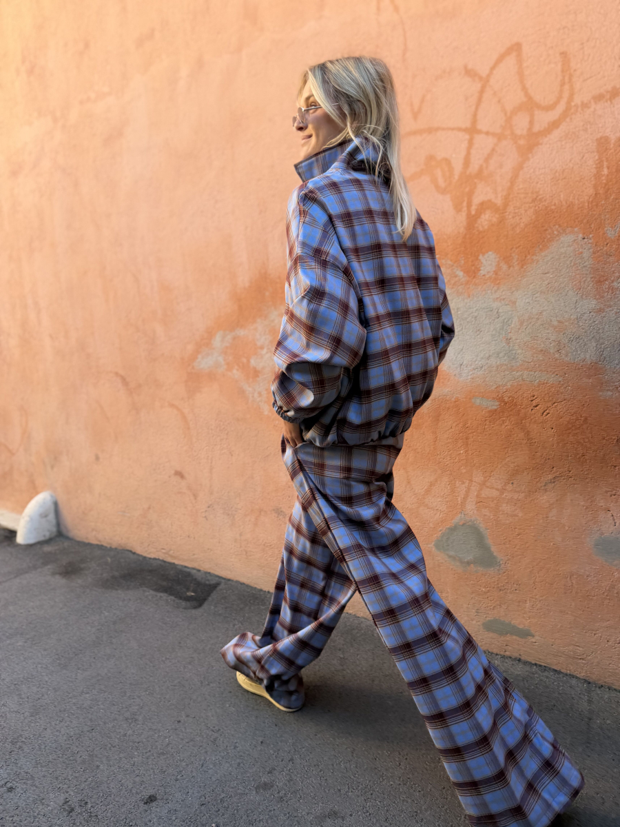 Pantalon OXFORD bleu ciel à carreaux