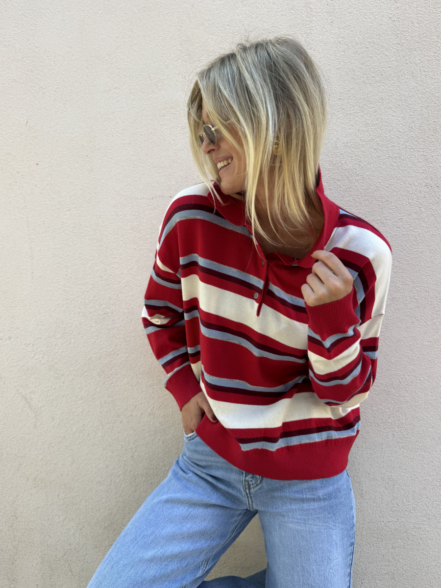 Pull LEWIS rayé rouge