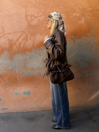 ANDY chocolate suede pouch bag