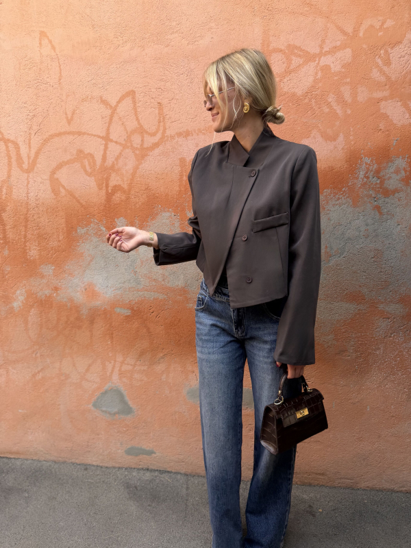 Asymmetrical chocolate blazer