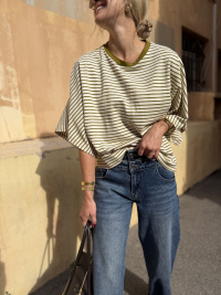 Ecru/green striped tee-shirt