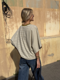 Ecru/green striped tee-shirt