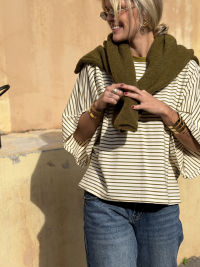 Ecru/green striped tee-shirt