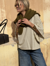 Ecru/green striped tee-shirt