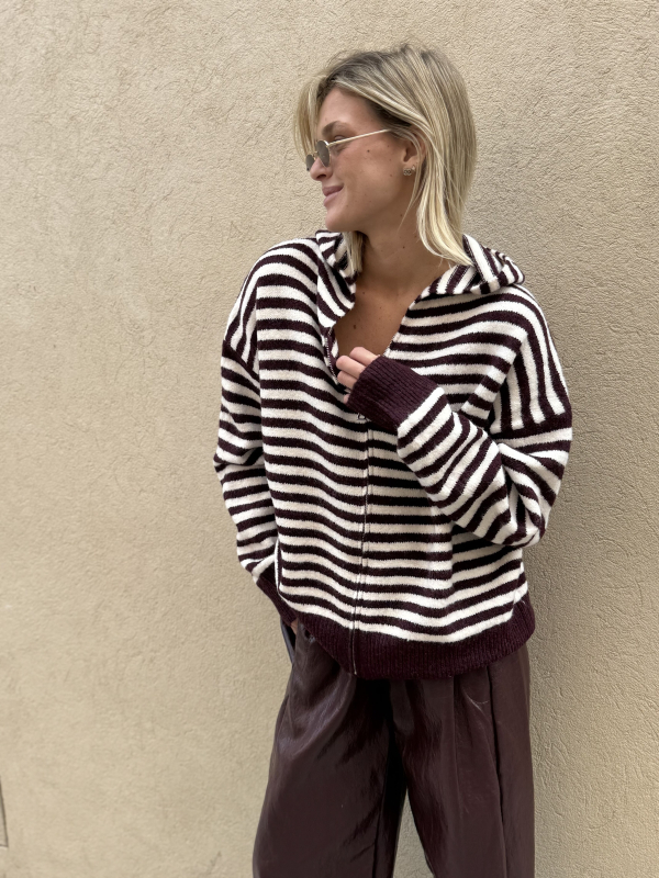 Gilet MARINIERE à rayures bordeaux/écru