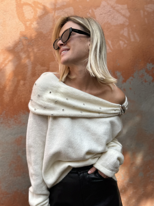 Pull strass HARPER écru