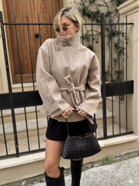 CAMERON jacket with taupe stand-up collar