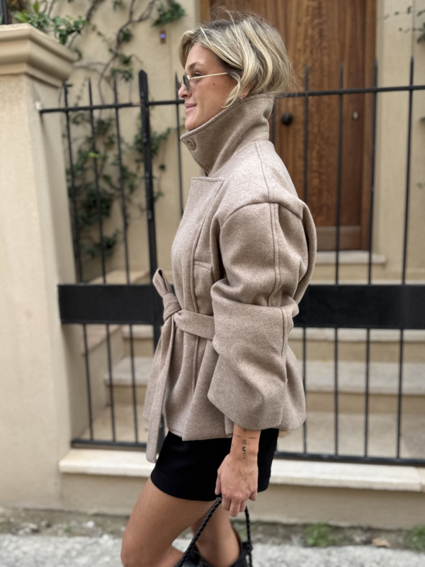 Veste CAMERON taupe col montant
