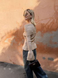Pull BRIDGET maille côtelée beige