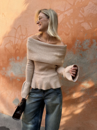 Pull BRIDGET maille côtelée beige